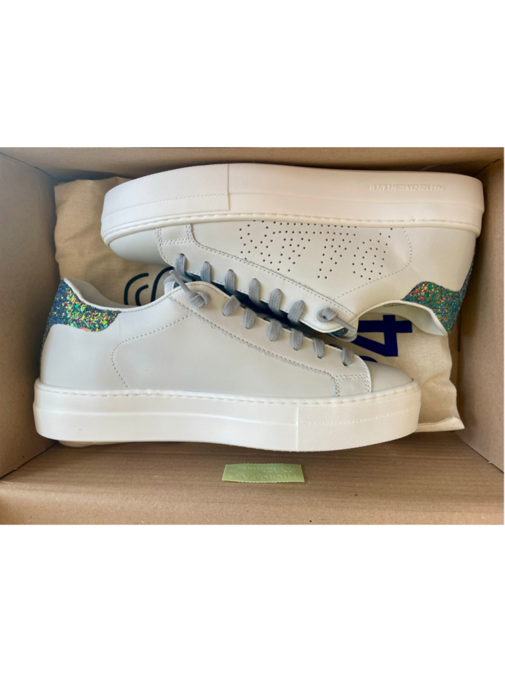 P448 Thea Womens Platform Sneakers EU 38 US 7-7.5 White Purple Glitter Italy NIB